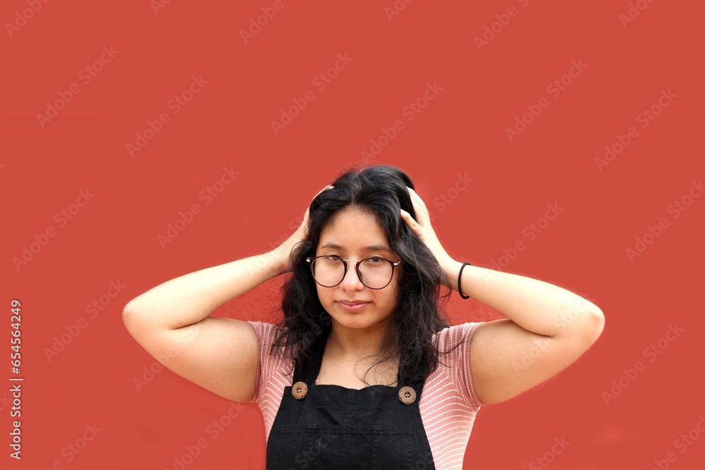 Young teenage woman suffers headache from depression and anxiety Young teenage woman suffers headache from depression and anxiety