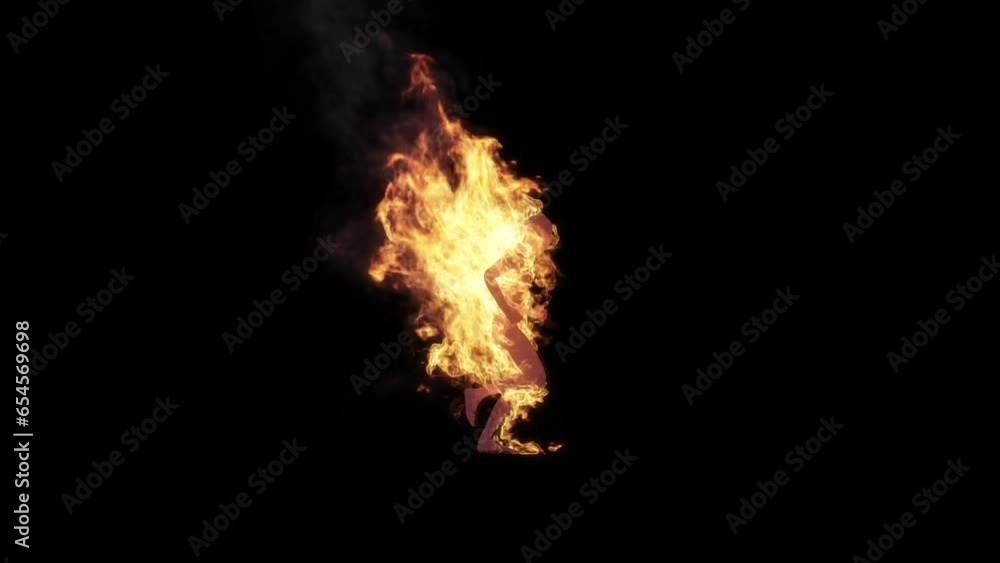 Digital running man on fire - 4K Pro Res with mask pass Digital running man on fire - 4K Pro Res with mask pass