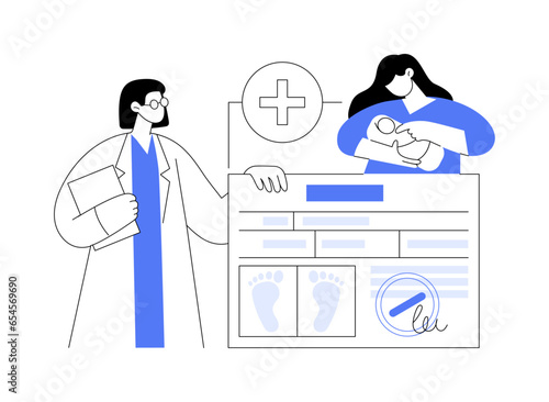 Get birth certificate for a newborn abstract concept vector illustration.