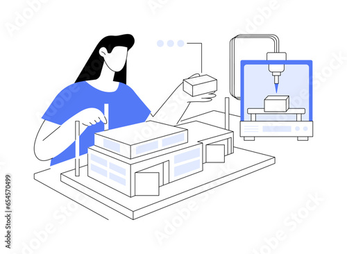 3D printing in architecture abstract concept vector illustration.