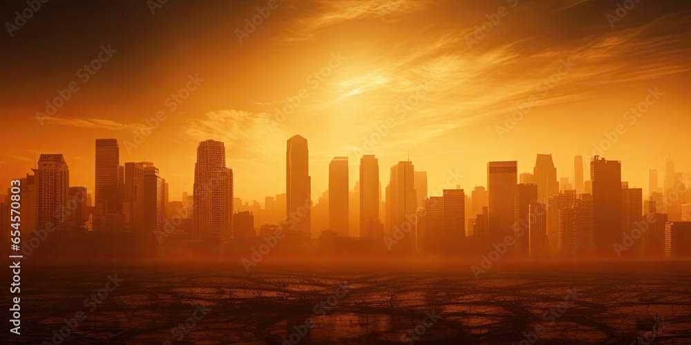 Conceptual image of a city hit by extreme heatwave - Generative AI