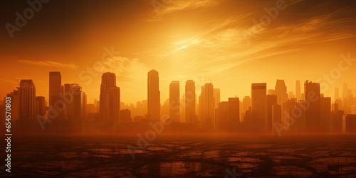 Conceptual image of a city hit by extreme heatwave - Generative AI