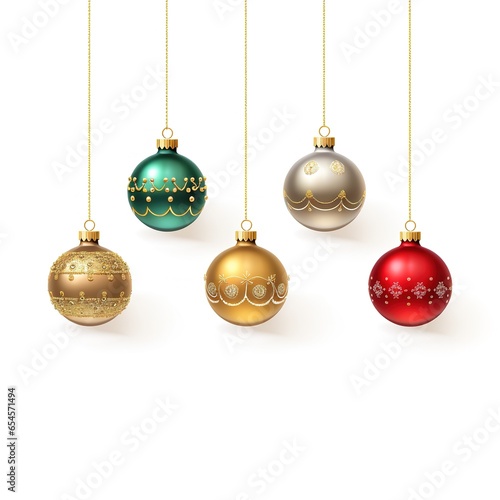 Red Hanging Christmas balls, Xmas glass ball on white background. Holiday decorations. , Canva