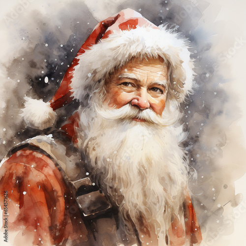 Santa claus and Snow portrait, drawn with watercolor © alex