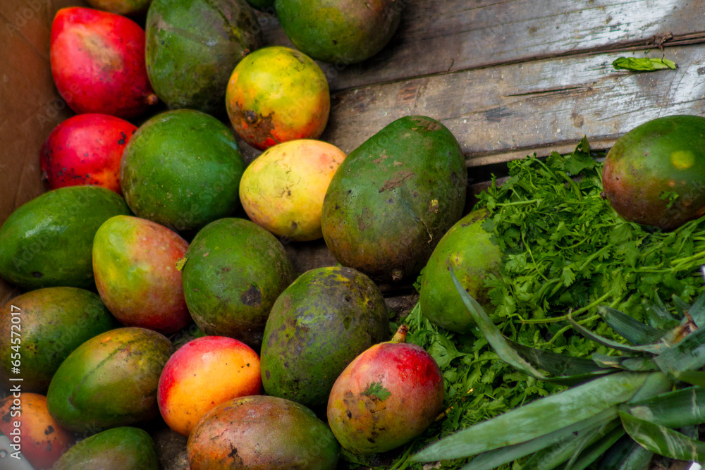 Display of fruits and vegetables in a traditional Colombian market square Display of fruits and vegetables in a traditional Colombian market square