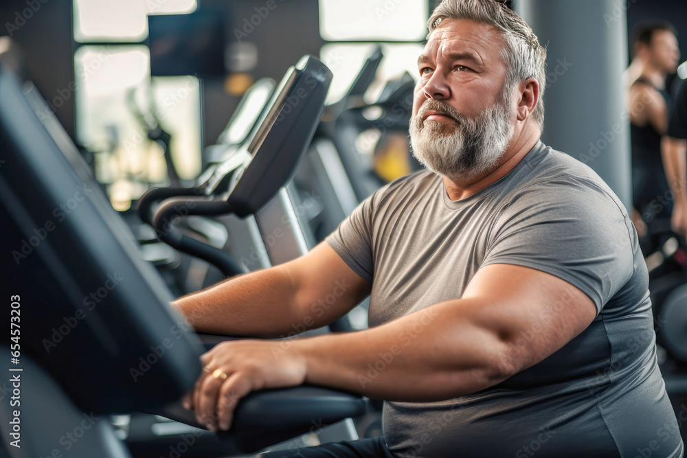 Full-figured caucasian middle-aged man exercising in gym Full-figured caucasian middle-aged man exercising in gym