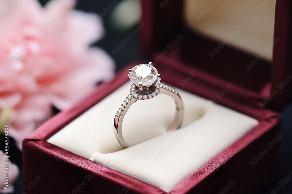 Diamond Ring in a box. Engagement Solitaire Style Ring Diamond Ring in a box. Engagement Solitaire Style Ring