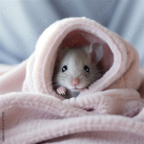 cute little mouse in a blanket
