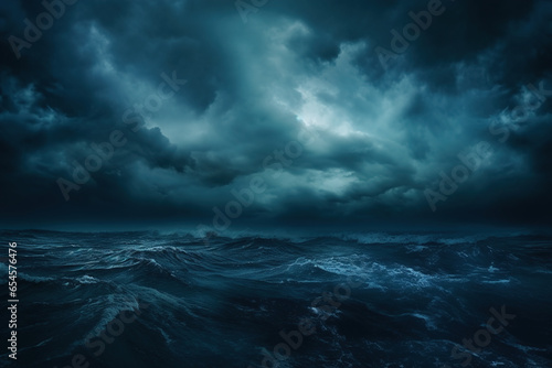 horror black blue sky, sea haunted cloud, scary ocean, depression background, mystery gloomy dark theme, blur texture photo