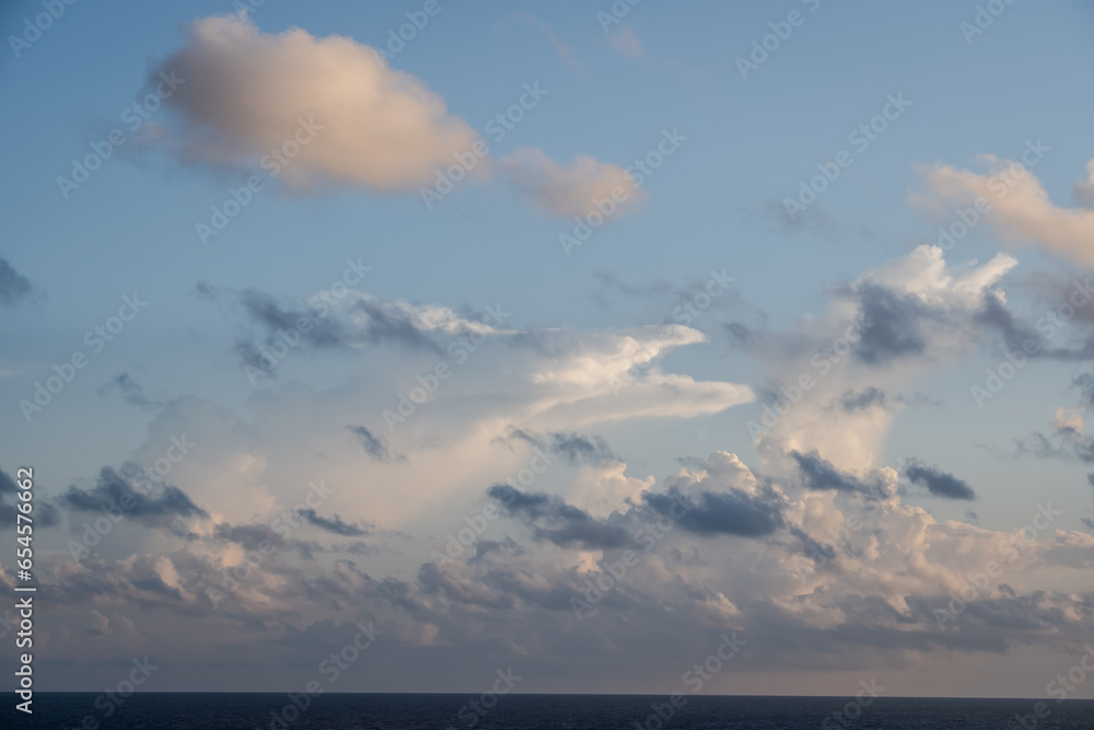 Blue sky with clouds over the horizon Caribbean Sea, the Bahamas