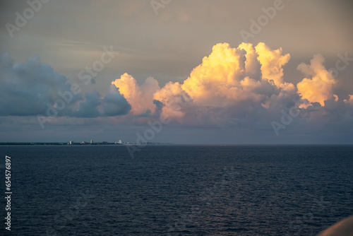 Golden sky over the Caribbean Sea at sunrise/sunset