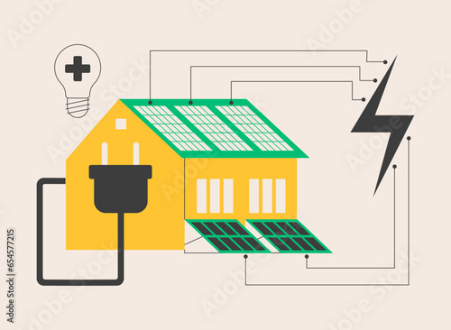 Energy-plus house abstract concept vector illustration.