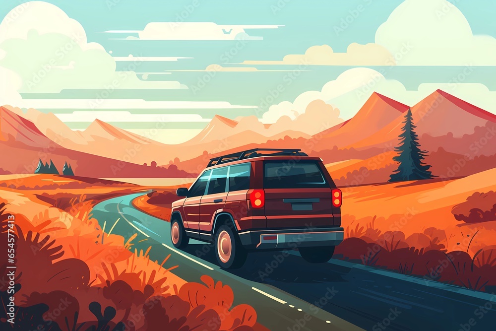 off-road car on a mountainous road off-road car on a mountainous road