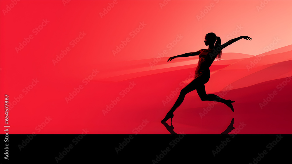 A modern banner featuring a choreographer's silhouette against a solid background, Silhouette of a woman dancing A modern banner featuring a choreographer's silhouette against a solid background, Silhouette of a woman dancing