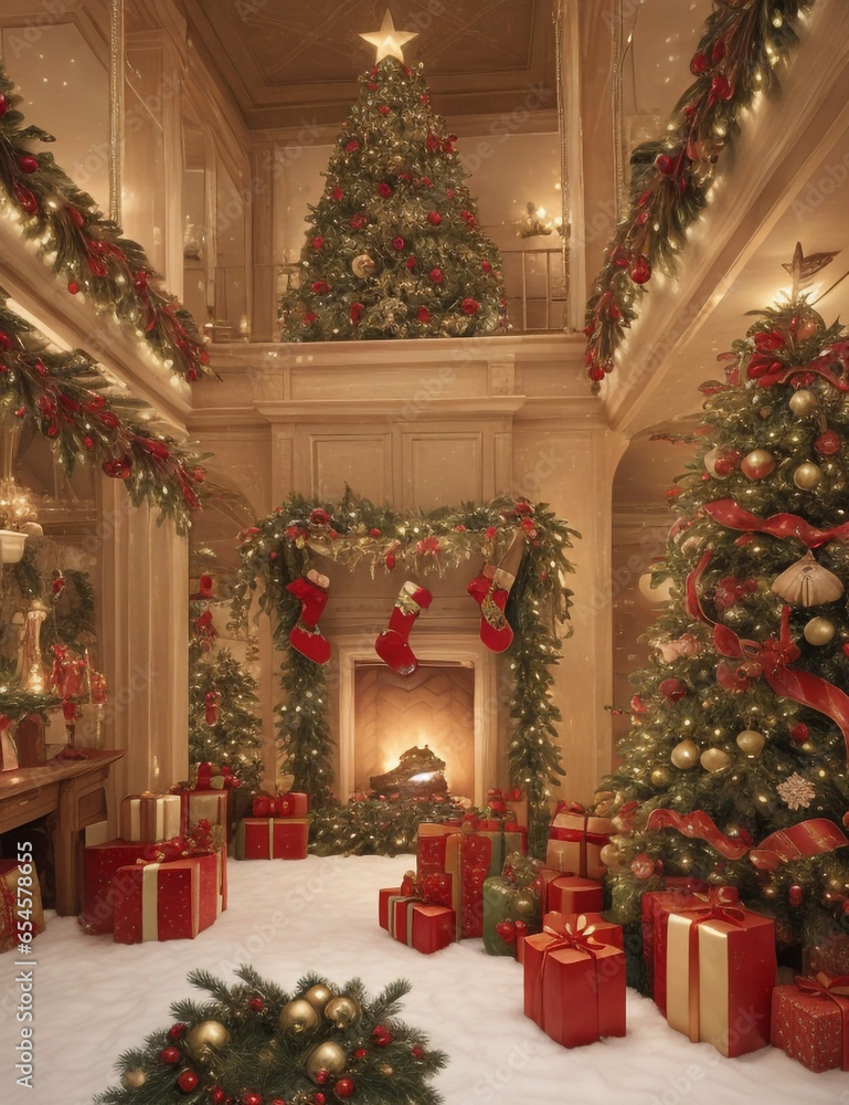Fototapeta premium christmas tree with christmas decorations