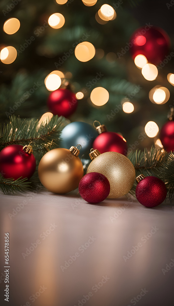 Christmas decoration on the background of the Christmas tree with bokeh