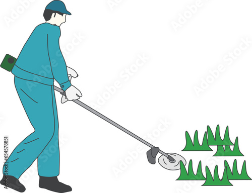 刈払機・草刈り機の除草イラスト素材