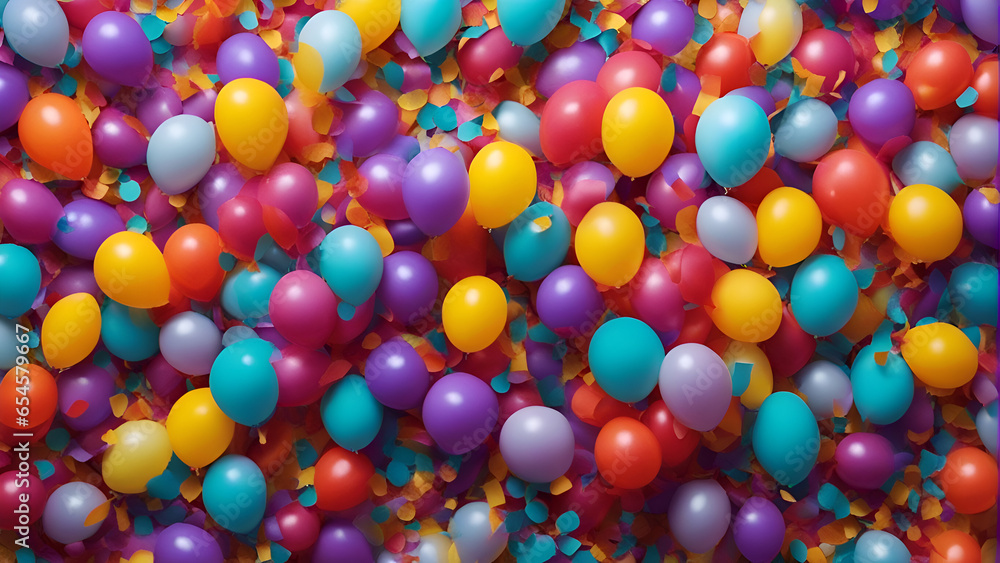 Colorful balloons background. Top view. 3d render illustration.