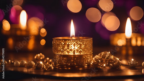 Candlelight in the dark with bokeh background. christmas decoration
