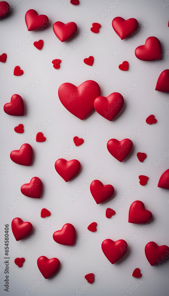 Valentine's day background with red hearts on a white background
