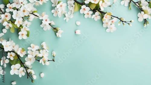 Spring floral border copy space background with white blossom
