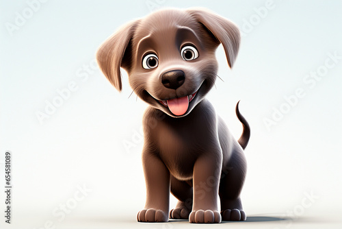 Labrador Retriever puppy cartoon on a white background. Adorable 3D animal portrait.	 photo