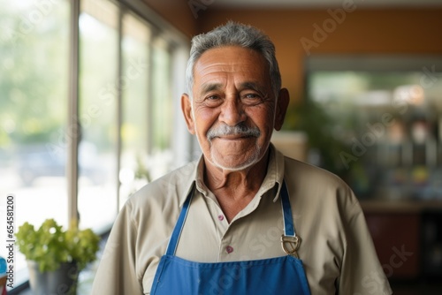 Portrait of a senior man working in a cafe or bar