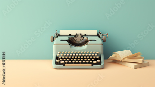 Vintage typewriter header with old paper. retro machine technology