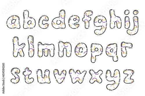 Handcrafted Memphis letters color creative art typographic design