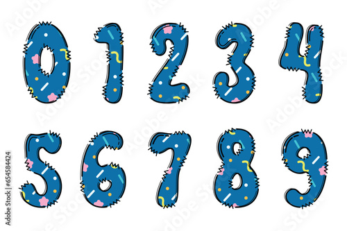Handcrafted Memphis number color creative art typographic design