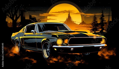 classic old car on the night road