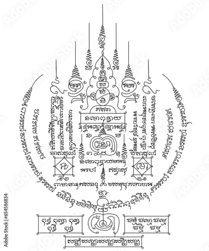 Thai talisman traditional tattoo,Sak Yan talisman traditional Thai tattoo.It's antique pattern. Have the various power and protection