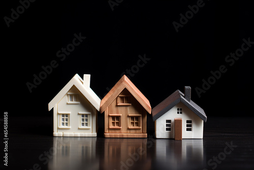 Vacation and Secondary Homes Mortgage Concept - Two Miniature Houses Against a Black Background - Created with Generative AI Tools