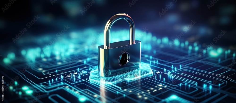 Virtual display showcasing icon representing the concept of cyber security and data protection in business technology illustration Virtual display showcasing icon representing the concept of cyber security and data protection in business technology illustration