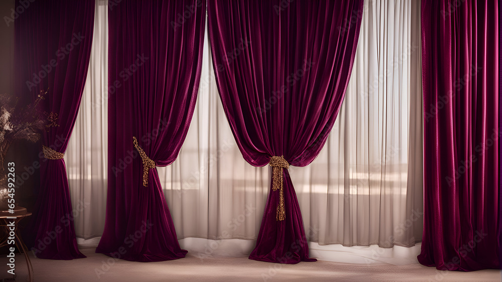 Curtain in the interior of the room. Luxury interior design