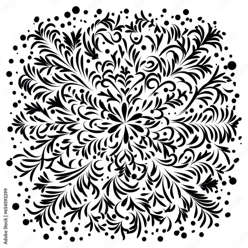 Ice frost, Christmas pattern, black silhouette on a transparent background stencil, vector drawing