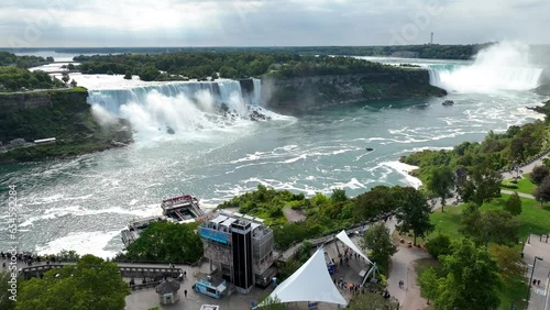 Niagara Falls American Falls with Horshoe Falls Background 4k 