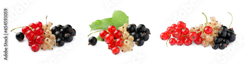 Set of red, white and black currants isolated on white