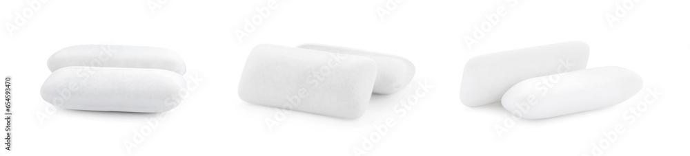 Pellet chewing gums isolated on white, set Pellet chewing gums isolated on white, set