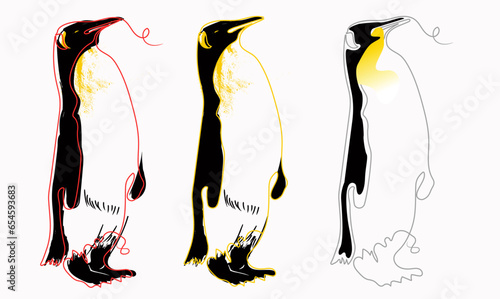 Penguin vector sketch, Penguin animal icon. penguin vector sketch illustration, continuous line drawing of Penguin animal, sketches of black and white penguins set,  One continuous drawing of the line
