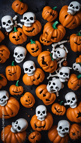 Halloween pumpkins background. top view. halloween concept