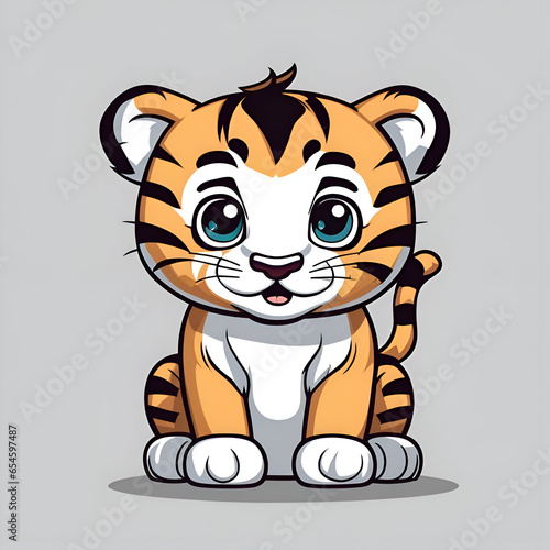 Cute tiger cartoon on gray background. Vector illustration of a tiger character.