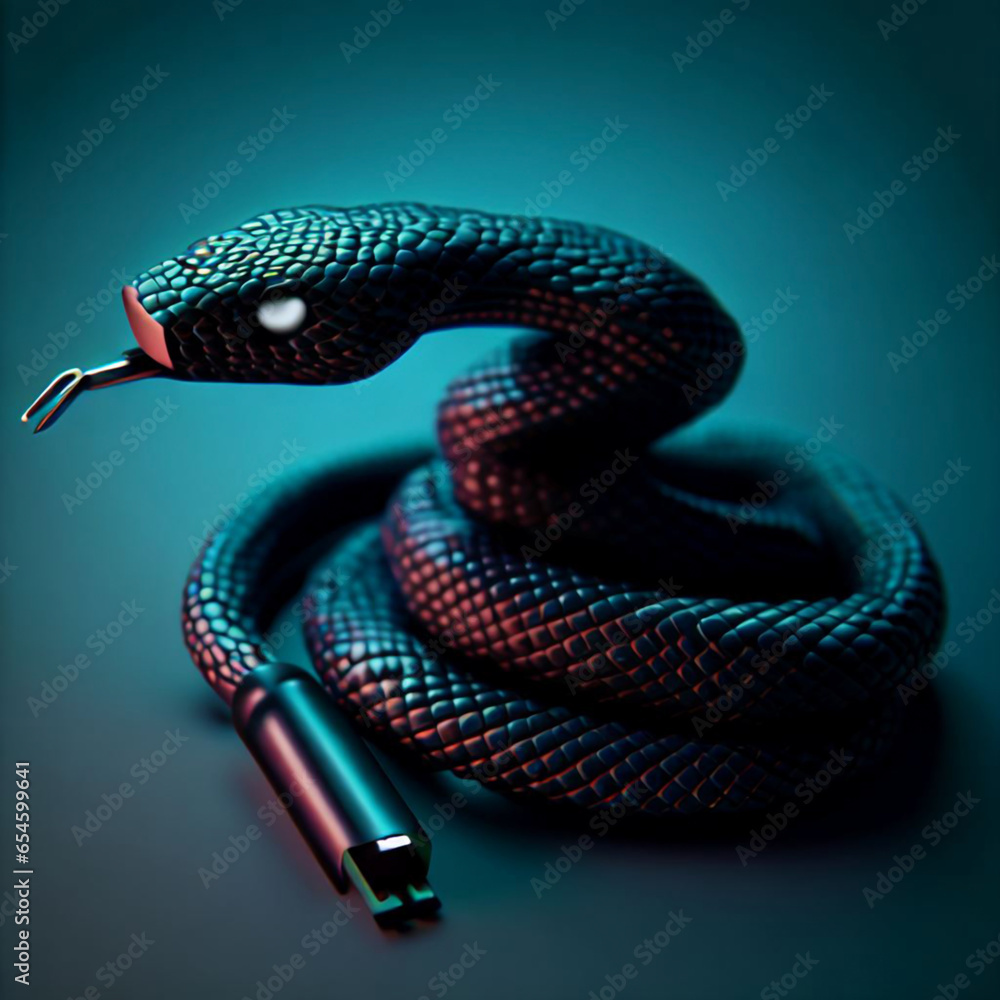 Obraz premium A tiny long hybrid of USB charger and snake. The electro USB charger snake.