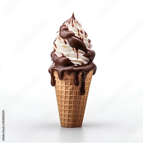 chocolate cream, ice cream cone, dark chocolate cone with dripping chocolate, Mockup template for artwork design.