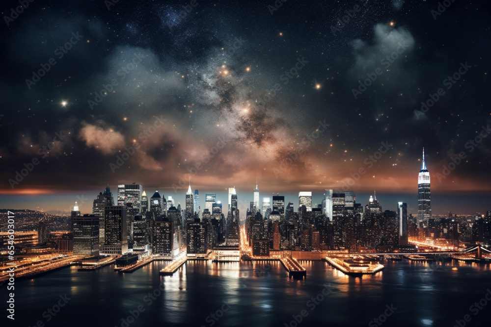 Experience the radiant beauty of a city at night, where the urban lights cast a magical and captivating glow Created with generative AI tools.