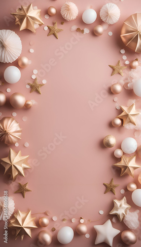 Christmas decoration on pink background. Flat lay. top view. copy space