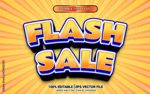 Flash sale 3d cartoon comic vector text effect template design