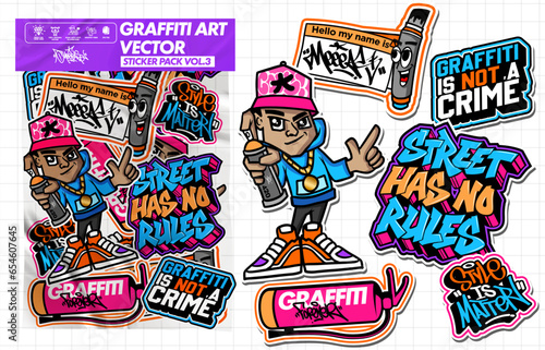 Graffiti art vector sticker illustration. Set of vector design with colorful ...