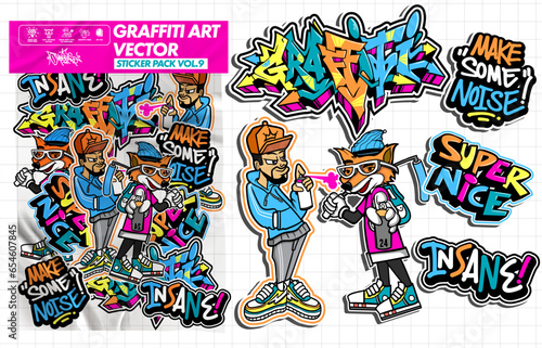 Graffiti art vector sticker illustration. Set of vector design with colorful designs