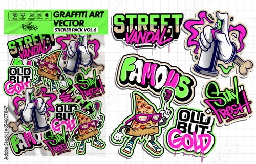 Graffiti art vector sticker illustration. Set of vector design with colorful ...